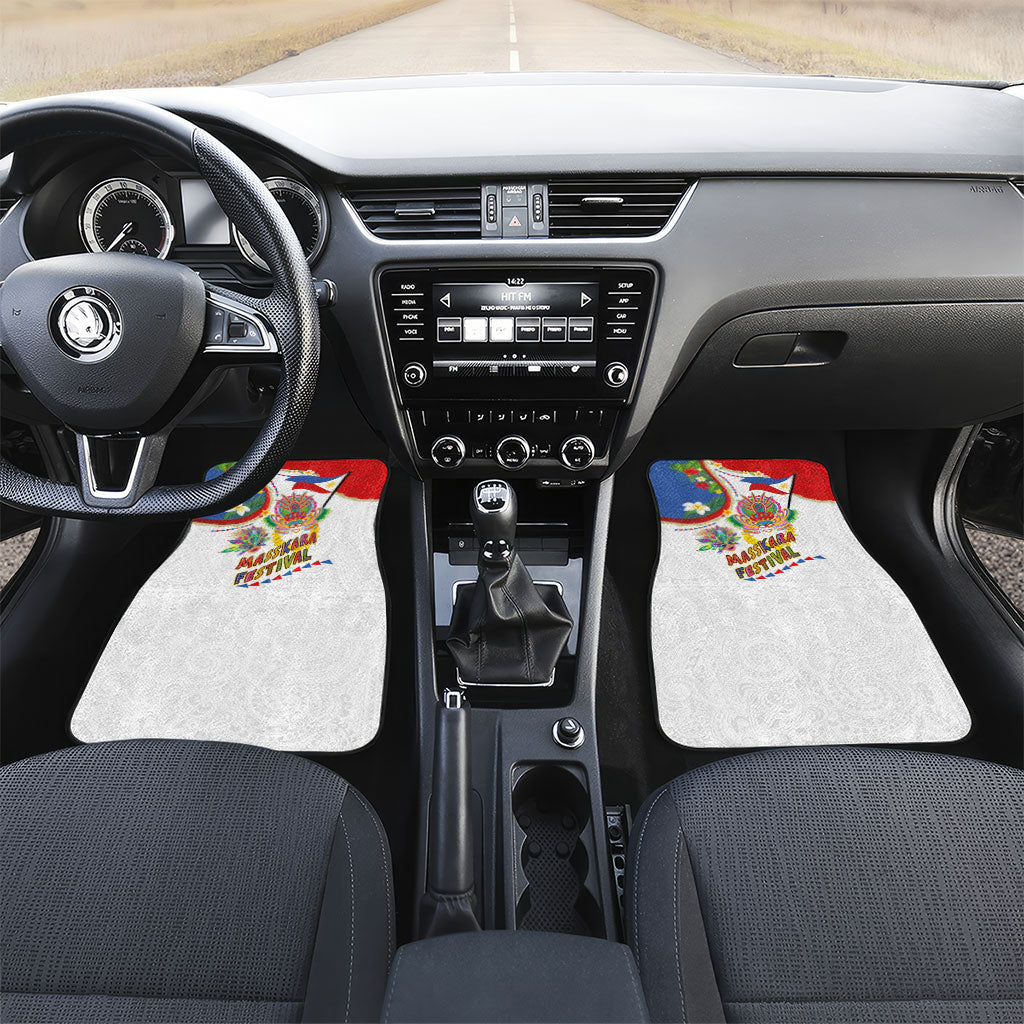 Philippines MassKara Festival Car Mats Smile Masks with Hawaiian Art Pattern and Tropical Plants LT03 Set 2pcs - Front Multicolor - Polynesian Pride