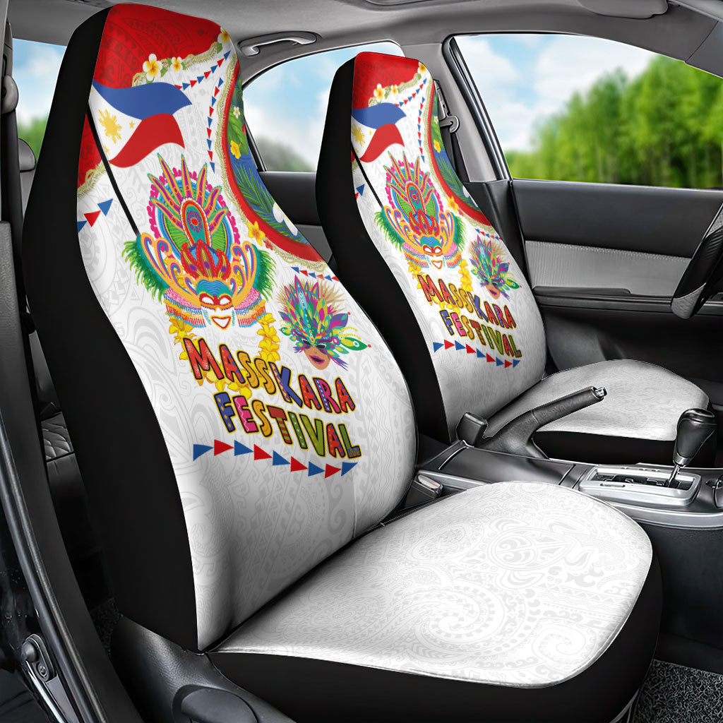 Philippines MassKara Festival Car Seat Cover Smile Masks with Hawaiian Art Pattern and Tropical Plants LT03 - Polynesian Pride