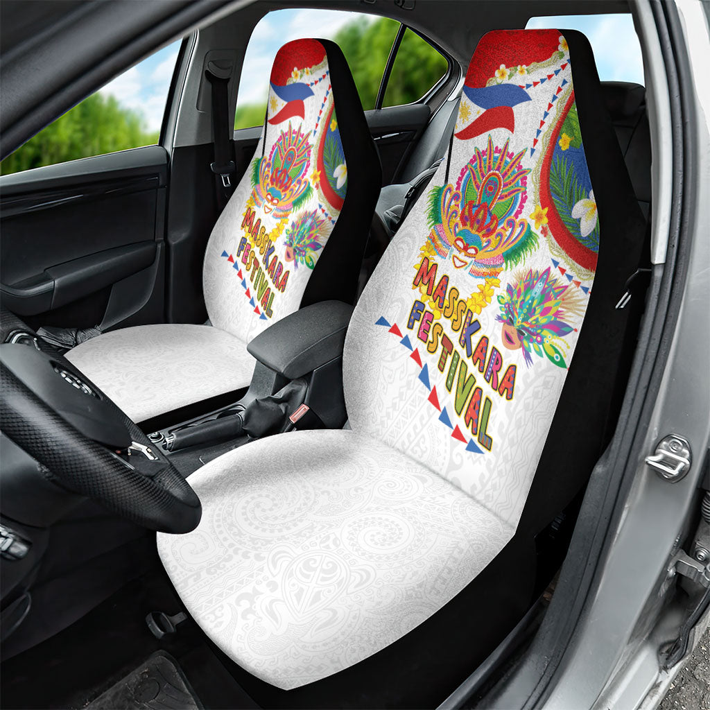 Philippines MassKara Festival Car Seat Cover Smile Masks with Hawaiian Art Pattern and Tropical Plants LT03 - Polynesian Pride