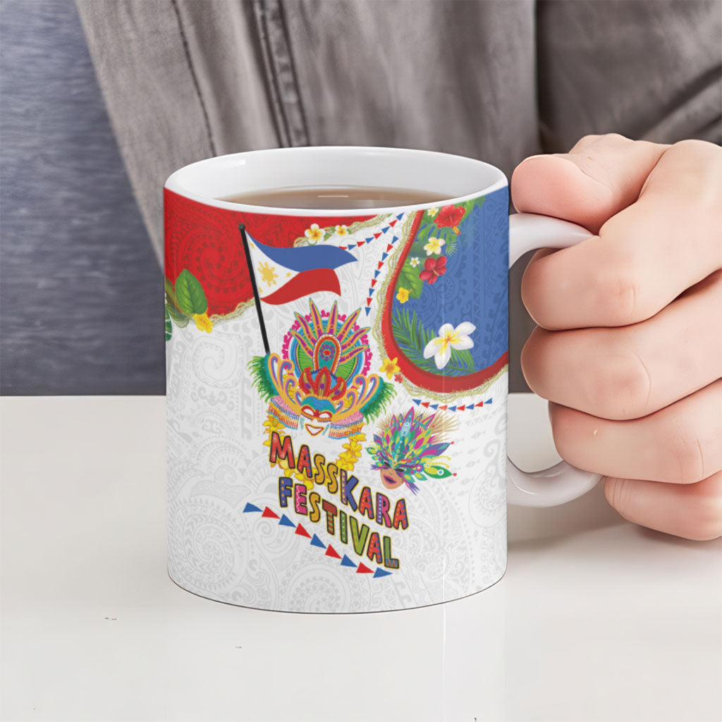 Philippines MassKara Festival Ceramic Mug Smile Masks with Hawaiian Art Pattern and Tropical Plants LT03 - Polynesian Pride