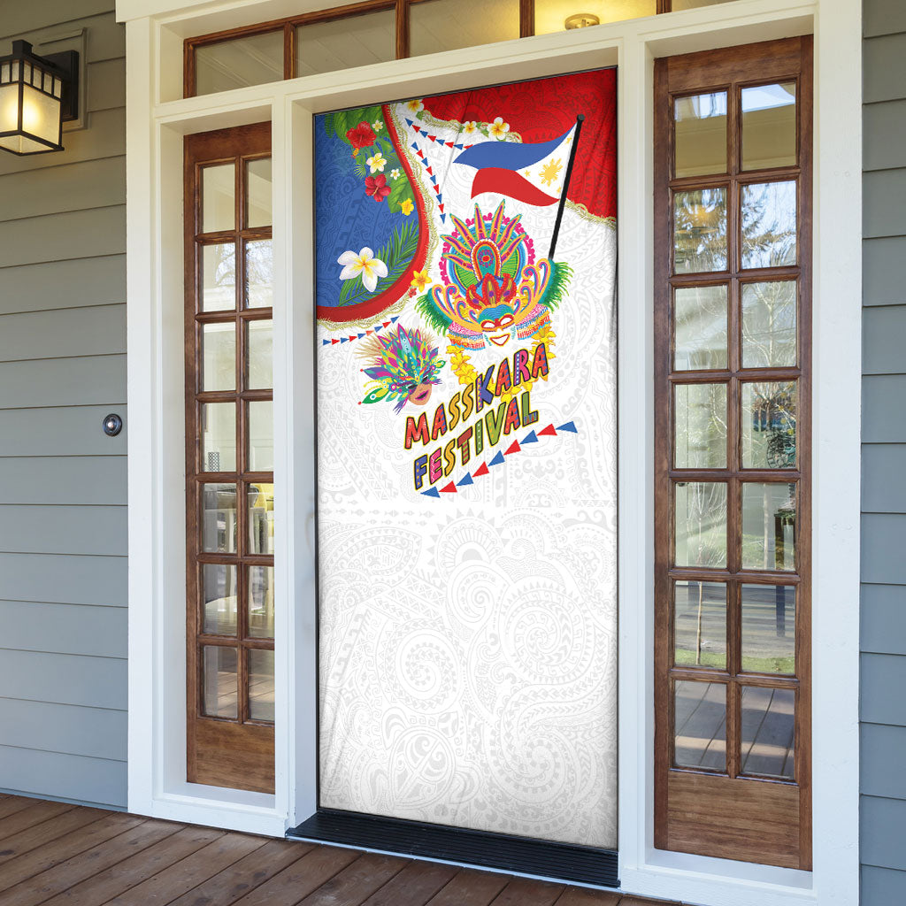 Philippines MassKara Festival Door Cover Smile Masks with Hawaiian Art Pattern and Tropical Plants LT03 - Polynesian Pride