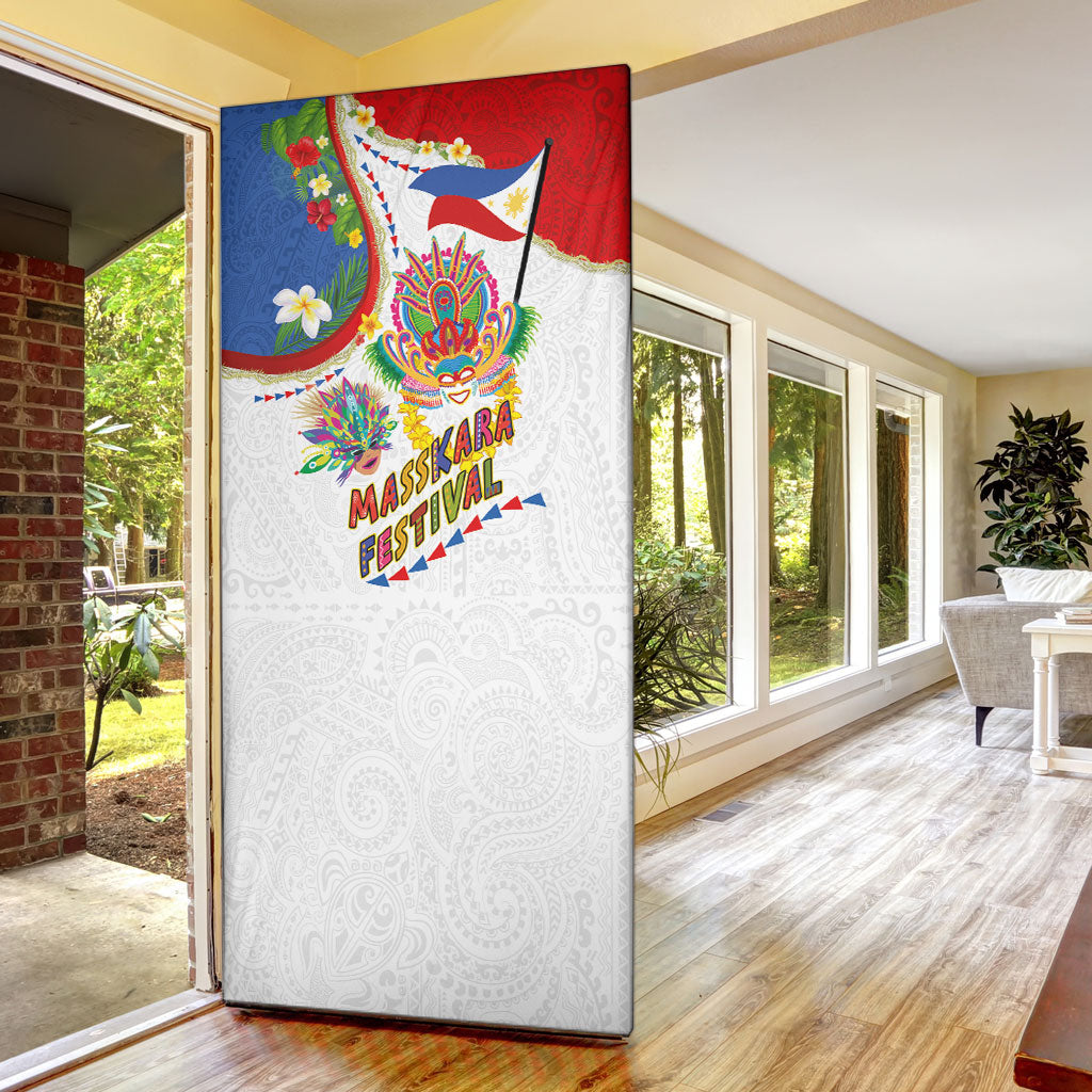 Philippines MassKara Festival Door Cover Smile Masks with Hawaiian Art Pattern and Tropical Plants LT03 - Polynesian Pride
