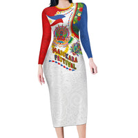 Philippines MassKara Festival Family Matching Long Sleeve Bodycon Dress and Hawaiian Shirt Smile Masks with Hawaiian Art Pattern and Tropical Plants LT03 Mom's Dress Multicolor - Polynesian Pride