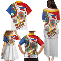 Philippines MassKara Festival Family Matching Puletasi and Hawaiian Shirt Smile Masks with Hawaiian Art Pattern and Tropical Plants LT03 - Polynesian Pride