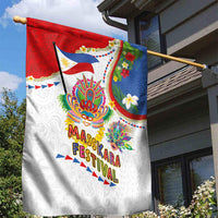 Philippines MassKara Festival Garden Flag Smile Masks with Hawaiian Art Pattern and Tropical Plants LT03 - Polynesian Pride