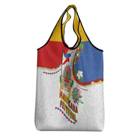 Philippines MassKara Festival Grocery Bag Smile Masks with Hawaiian Art Pattern and Tropical Plants LT03 - Polynesian Pride