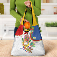 Philippines MassKara Festival Grocery Bag Smile Masks with Hawaiian Art Pattern and Tropical Plants LT03 - Polynesian Pride