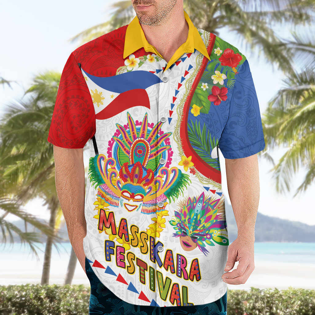 Philippines MassKara Festival Hawaiian Shirt Smile Masks with Hawaiian Art Pattern and Tropical Plants LT03 - Polynesian Pride