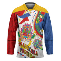 Philippines MassKara Festival Hockey Jersey Smile Masks with Hawaiian Art Pattern and Tropical Plants LT03 Unisex Multicolor - Polynesian Pride