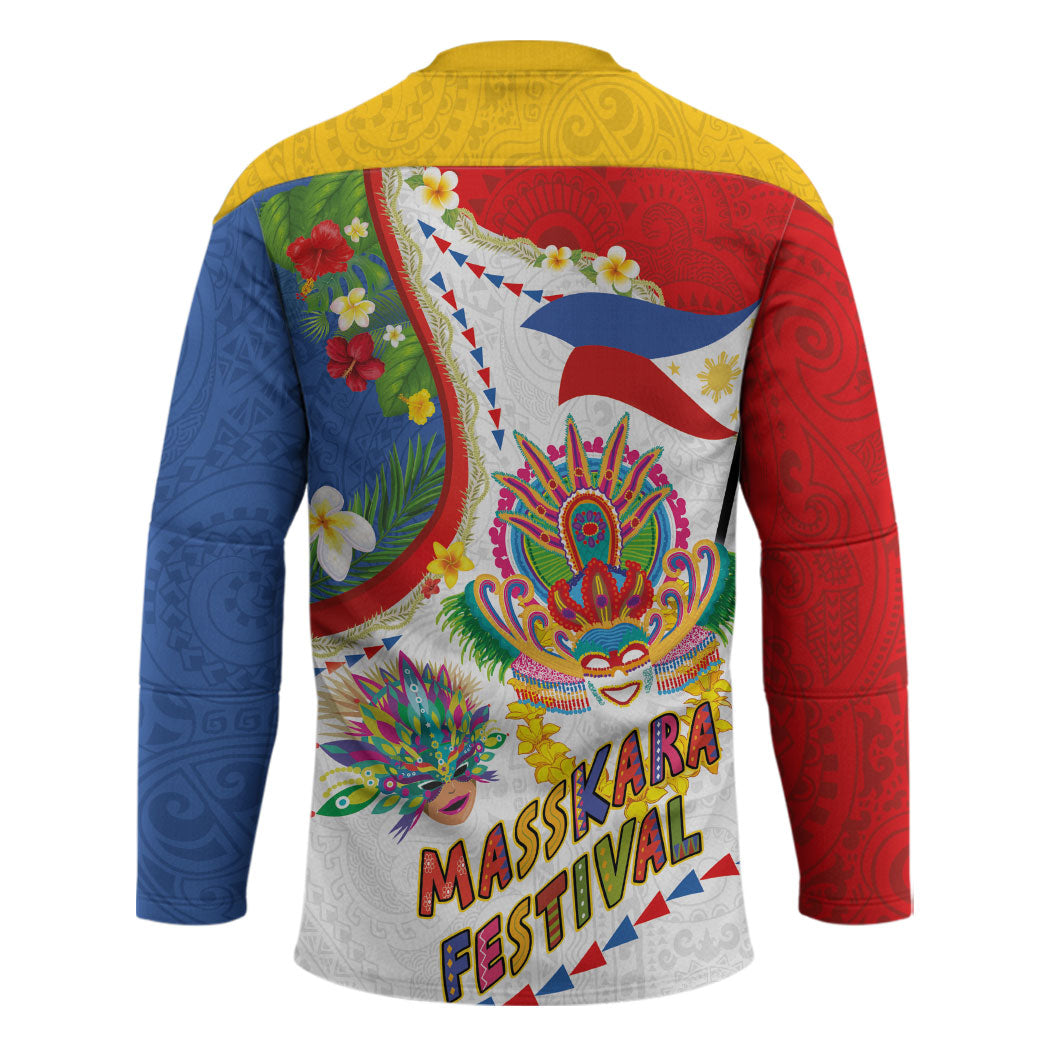 Philippines MassKara Festival Hockey Jersey Smile Masks with Hawaiian Art Pattern and Tropical Plants LT03 - Polynesian Pride