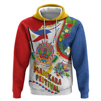 Philippines MassKara Festival Hoodie Smile Masks with Hawaiian Art Pattern and Tropical Plants LT03 Pullover Hoodie Multicolor - Polynesian Pride