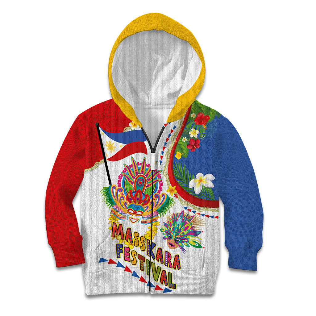 Philippines MassKara Festival Kid Hoodie Smile Masks with Hawaiian Art Pattern and Tropical Plants LT03 Zip Hoodie Multicolor - Polynesian Pride