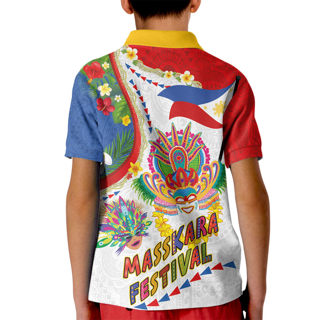 Philippines MassKara Festival Kid Polo Shirt Smile Masks with Hawaiian Art Pattern and Tropical Plants LT03 - Polynesian Pride