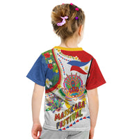 Philippines MassKara Festival Kid T Shirt Smile Masks with Hawaiian Art Pattern and Tropical Plants LT03 - Polynesian Pride