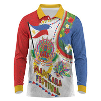 Philippines MassKara Festival Long Sleeve Polo Shirt Smile Masks with Hawaiian Art Pattern and Tropical Plants LT03 Multicolor - Polynesian Pride