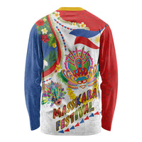 Philippines MassKara Festival Long Sleeve Shirt Smile Masks with Hawaiian Art Pattern and Tropical Plants LT03 - Polynesian Pride
