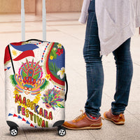 Philippines MassKara Festival Luggage Cover Smile Masks with Hawaiian Art Pattern and Tropical Plants LT03 Multicolor - Polynesian Pride