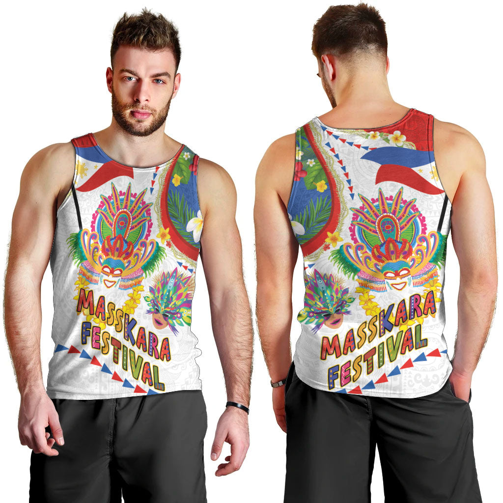 Philippines MassKara Festival Men Tank Top Smile Masks with Hawaiian Art Pattern and Tropical Plants LT03 - Polynesian Pride