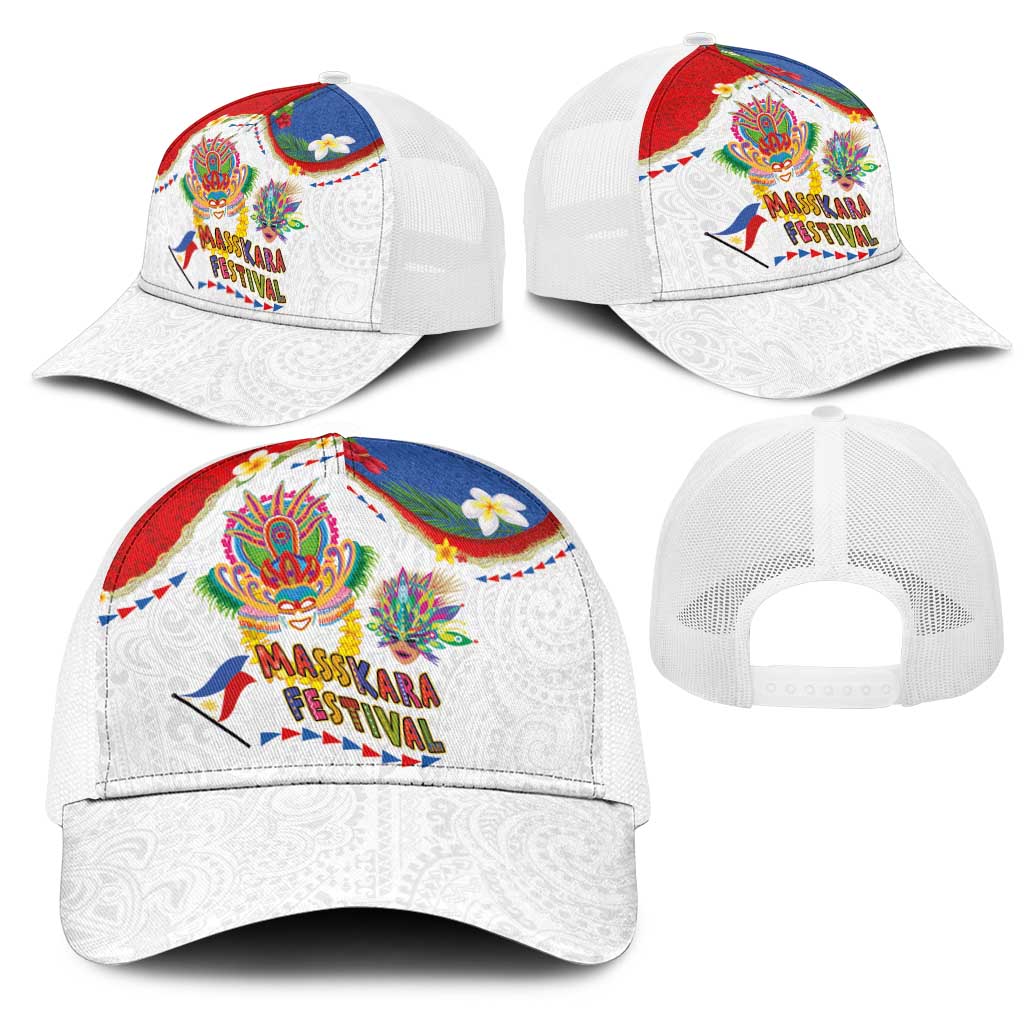 Philippines MassKara Festival Mesh Trucker Cap Smile Masks with Hawaiian Art Pattern and Tropical Plants LT03 - Polynesian Pride