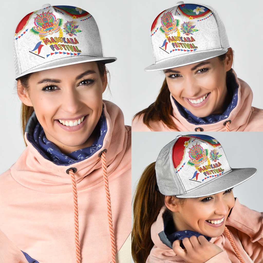 Philippines MassKara Festival Mesh Trucker Cap Smile Masks with Hawaiian Art Pattern and Tropical Plants LT03 - Polynesian Pride
