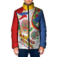 Philippines MassKara Festival Padded Jacket Smile Masks with Hawaiian Art Pattern and Tropical Plants LT03 Men Multicolor - Polynesian Pride