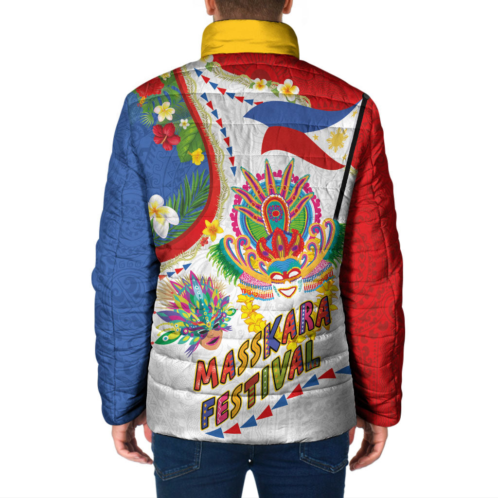 Philippines MassKara Festival Padded Jacket Smile Masks with Hawaiian Art Pattern and Tropical Plants LT03 - Polynesian Pride