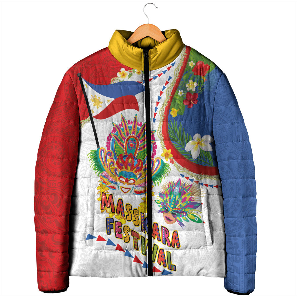 Philippines MassKara Festival Padded Jacket Smile Masks with Hawaiian Art Pattern and Tropical Plants LT03 - Polynesian Pride