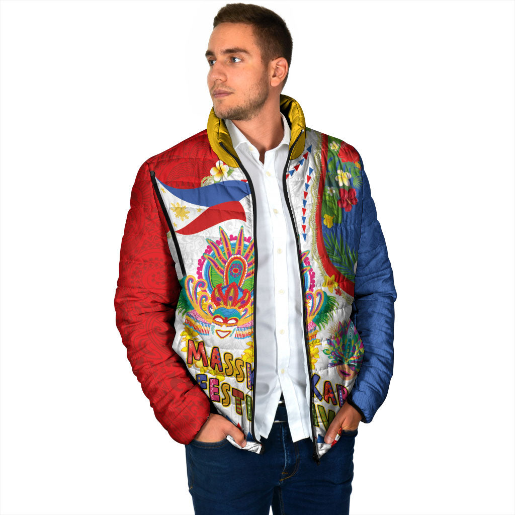 Philippines MassKara Festival Padded Jacket Smile Masks with Hawaiian Art Pattern and Tropical Plants LT03 - Polynesian Pride
