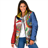 Philippines MassKara Festival Padded Jacket Smile Masks with Hawaiian Art Pattern and Tropical Plants LT03 Women Multicolor - Polynesian Pride