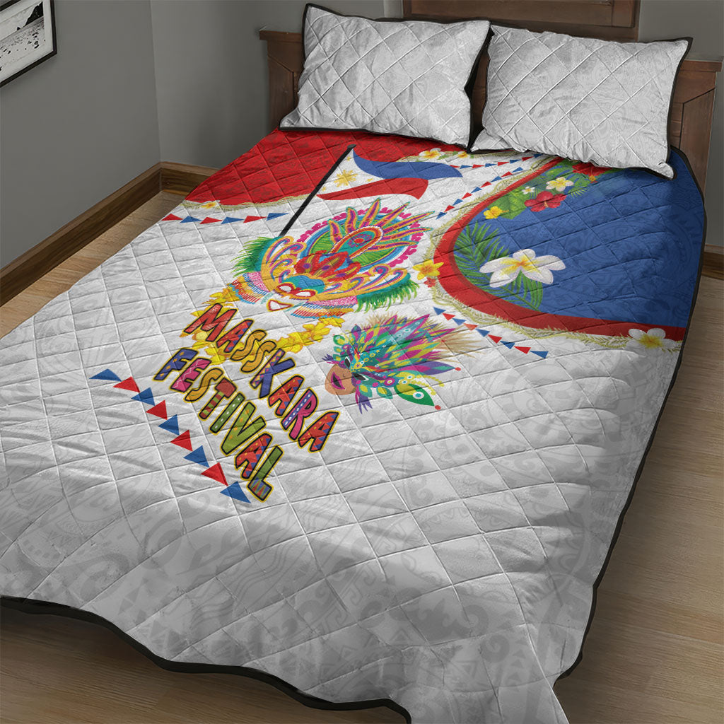Philippines MassKara Festival Quilt Bed Set Smile Masks with Hawaiian Art Pattern and Tropical Plants LT03 - Polynesian Pride