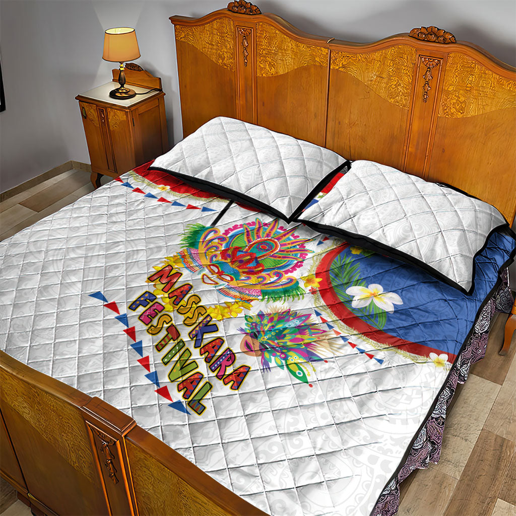 Philippines MassKara Festival Quilt Bed Set Smile Masks with Hawaiian Art Pattern and Tropical Plants LT03 - Polynesian Pride