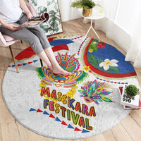 Philippines MassKara Festival Round Carpet Smile Masks with Hawaiian Art Pattern and Tropical Plants LT03 - Polynesian Pride