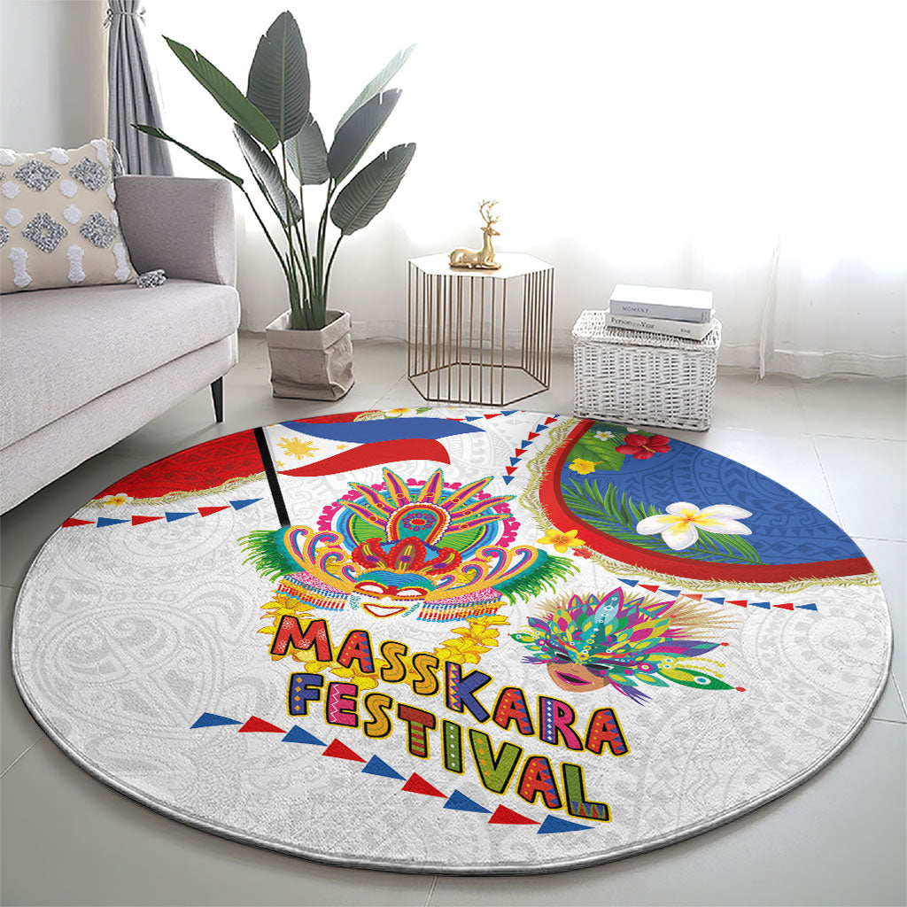 Philippines MassKara Festival Round Carpet Smile Masks with Hawaiian Art Pattern and Tropical Plants LT03 - Polynesian Pride