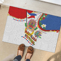 Philippines MassKara Festival Rubber Doormat Smile Masks with Hawaiian Art Pattern and Tropical Plants LT03 - Polynesian Pride