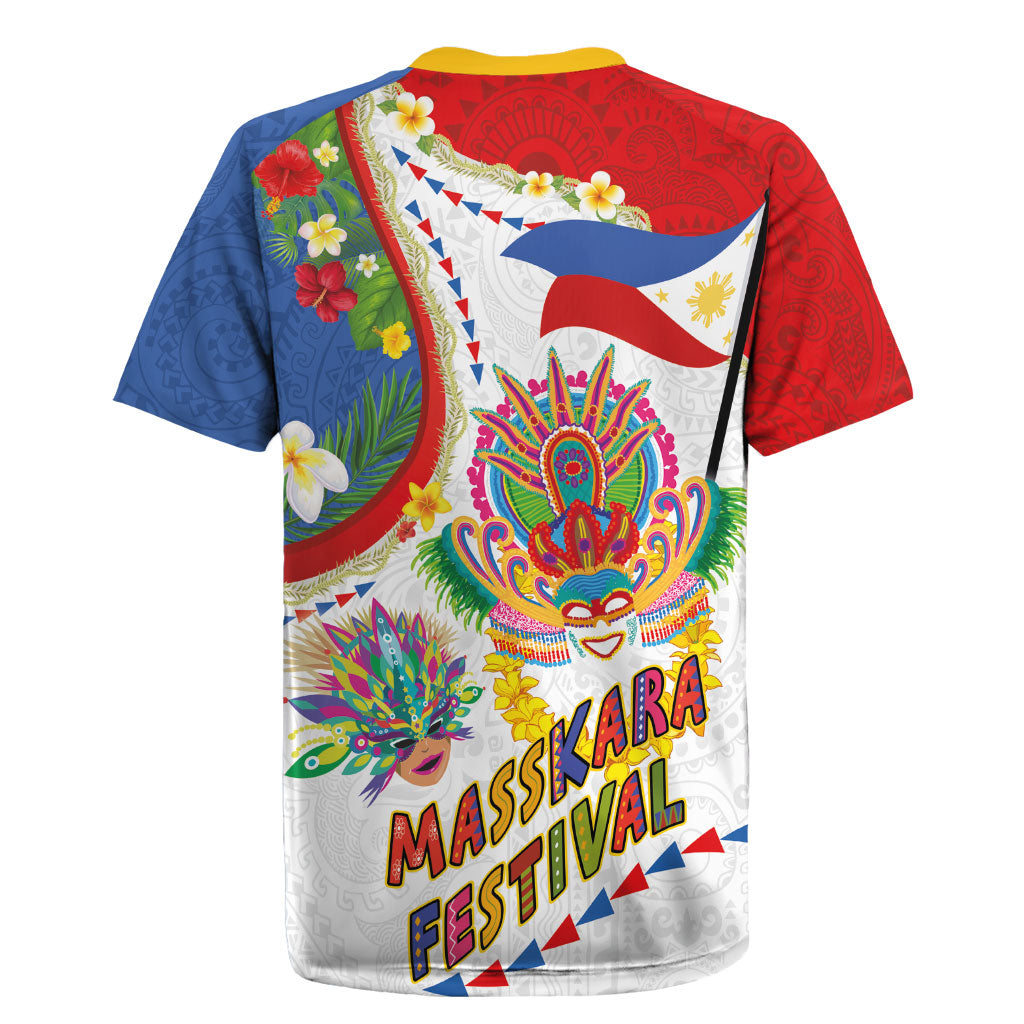 Philippines MassKara Festival Rugby Jersey Smile Masks with Hawaiian Art Pattern and Tropical Plants LT03 - Polynesian Pride