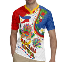 Philippines MassKara Festival Rugby Jersey Smile Masks with Hawaiian Art Pattern and Tropical Plants LT03 - Polynesian Pride