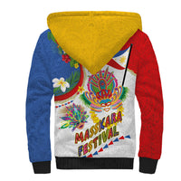Philippines MassKara Festival Sherpa Hoodie Smile Masks with Hawaiian Art Pattern and Tropical Plants LT03 - Polynesian Pride