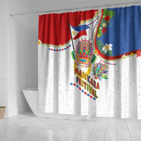 Philippines MassKara Festival Shower Curtain Smile Masks with Hawaiian Art Pattern and Tropical Plants LT03 - Polynesian Pride