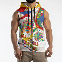 Philippines MassKara Festival Sleeveless Zip Hoodie Smile Masks with Hawaiian Art Pattern and Tropical Plants LT03 - Polynesian Pride