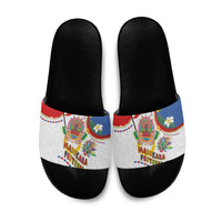 Philippines MassKara Festival Slide Sandals Smile Masks with Hawaiian Art Pattern and Tropical Plants LT03 Multicolor - Polynesian Pride