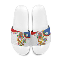 Philippines MassKara Festival Slide Sandals Smile Masks with Hawaiian Art Pattern and Tropical Plants LT03 Multicolor - Polynesian Pride