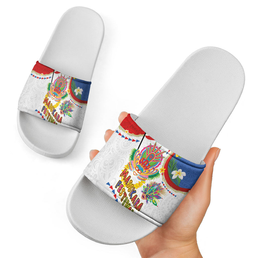 Philippines MassKara Festival Slide Sandals Smile Masks with Hawaiian Art Pattern and Tropical Plants LT03 - Polynesian Pride