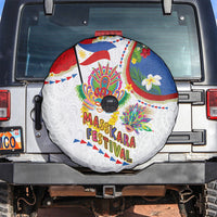 Philippines MassKara Festival Spare Tire Cover Smile Masks with Hawaiian Art Pattern and Tropical Plants LT03 Multicolor - Polynesian Pride