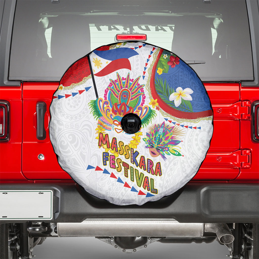 Philippines MassKara Festival Spare Tire Cover Smile Masks with Hawaiian Art Pattern and Tropical Plants LT03 - Polynesian Pride
