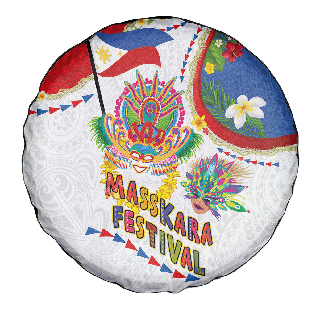 Philippines MassKara Festival Spare Tire Cover Smile Masks with Hawaiian Art Pattern and Tropical Plants LT03 - Polynesian Pride