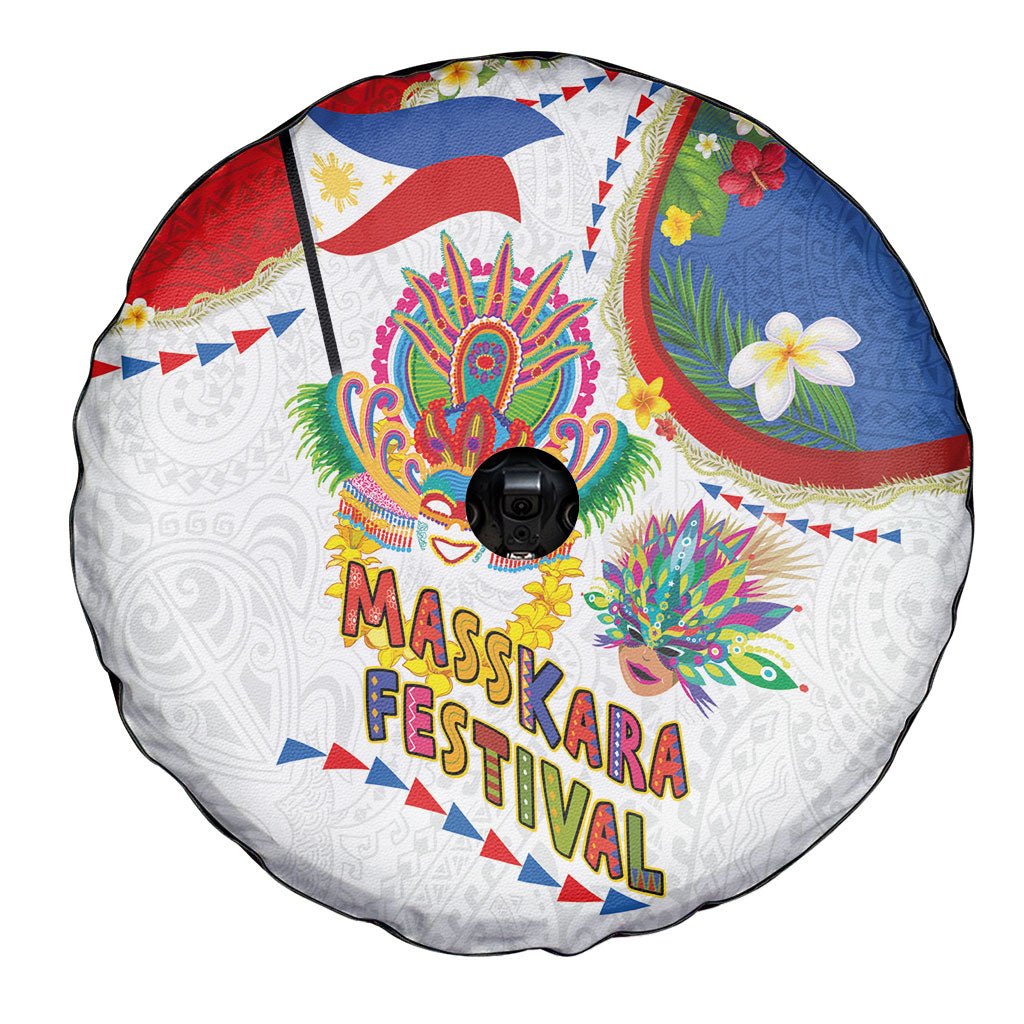 Philippines MassKara Festival Spare Tire Cover Smile Masks with Hawaiian Art Pattern and Tropical Plants LT03 - Polynesian Pride