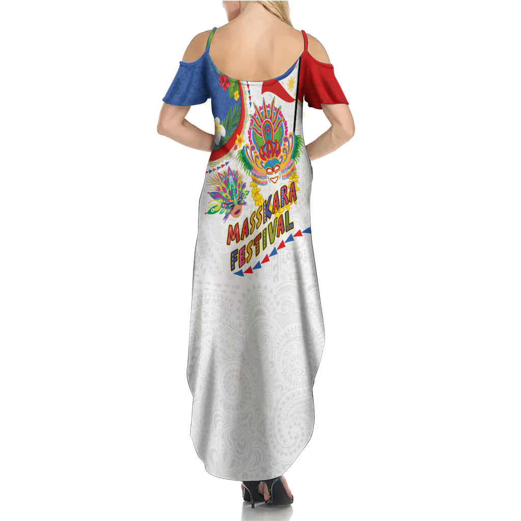 Philippines MassKara Festival Summer Maxi Dress Smile Masks with Hawaiian Art Pattern and Tropical Plants LT03 - Polynesian Pride