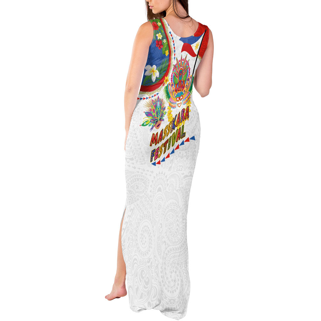 Philippines MassKara Festival Tank Maxi Dress Smile Masks with Hawaiian Art Pattern and Tropical Plants LT03 - Polynesian Pride
