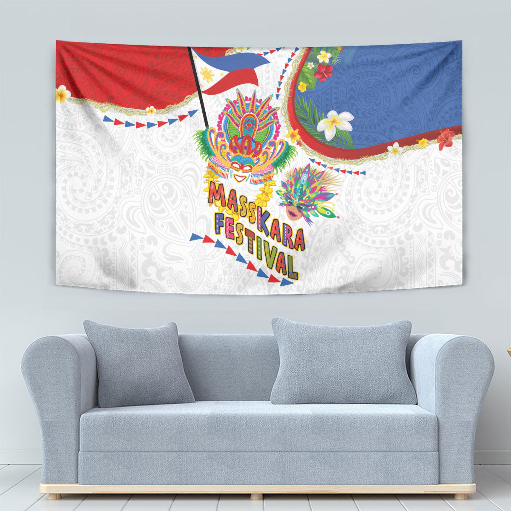 Philippines MassKara Festival Tapestry Smile Masks with Hawaiian Art Pattern and Tropical Plants LT03 - Polynesian Pride