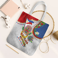 Philippines MassKara Festival Tote Bag Smile Masks with Hawaiian Art Pattern and Tropical Plants LT03 White Strap One Size Multicolor - Polynesian Pride